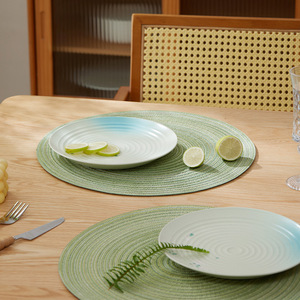 Woven Polyester Cotton Placemat <b>Round</b> Heat Insulating <b>Table</b> Mat For Dining Use - Product Image 2