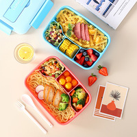 Boîte à lunch rectangulaire en plastique à trois compartiments de style étudiant japonais, avec couvercle, compatible micro-ondes et résistante à la chaleur