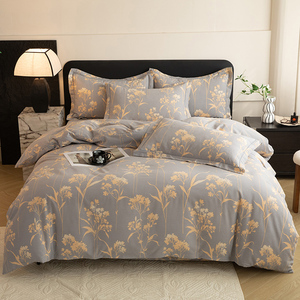 Ensemble de quatre pièces brossé en coton épaissi 100% coton drap de lit housse de couette literie Simple ensemble de housse de couette en microfibre - Product Image 6