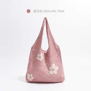 Nouveau sac fourre-tout d'été en maille jacquard ajourée à motif floral, grande capacité, pour femme, sac à bandoulière simple pour le shopping - Product Image 5