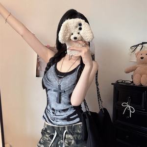 American Style Hot Girl Kontrast farbe gedruckt <span class=keywords><strong>Camisole</strong></span> Damen Sommer New Slim-Fit Short Top - Product Image 4