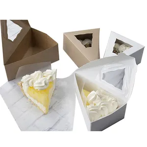 Su misura personalizzati triangolo imballaggio scatole di carta di natale bianco cakebox in massa mini ice cream fetta di torta scatola con coperchio trasparente