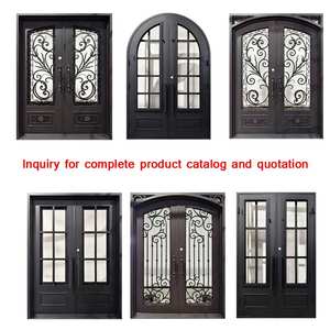 Portes en fer forgé à double entrée modernes et luxueuses, avec design élégant de grille en verre pour appartement, salon, extérieur, chambre à coucher, extérieur - Product Image 5