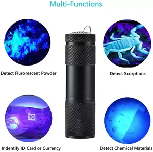 Howlighting Mini UV đèn pin AAA pin 9 LED Torch UV ánh sáng tia cực tím 395nm LED UV đèn pin