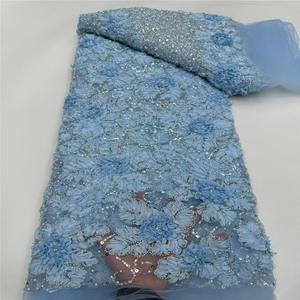 Tissus en dentelle à sequins de haute qualité nigérians, dentelle douce pour robes de mariée et de soirée - Product Image 1