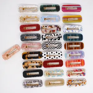 Wholesale hot sales new colors acrylic hair clips with small MOQ rectangular hollowed-out acetate hair clips for women