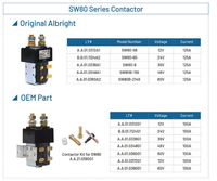 Contacteur de moteur électrique CC série SW80 OEM 125A 12V-80V, relais solénoïde pour chariot élévateur électrique/voiturette de golf
