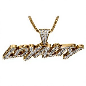 Gold Plated Word Letter Pendant Necklace with Cubic Zirconia <b>Rope</b> <b>Chain</b> Hip Hop Style Party Jewelry Gift - Product Image 1