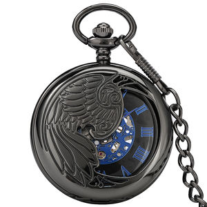 Ebay en çok satan siyah tavuskuşu içi boş mavi roma İskelet Steampunk mekanik cep saati ve zincir yarım Hunter cep saati - Product Image 5