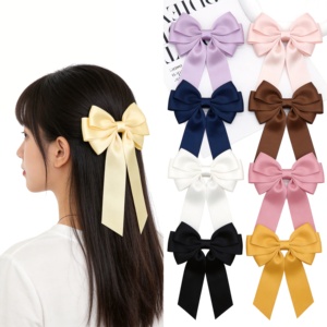Vente en gros personnalisée grande pince à cheveux longue queue avec accessoire de noeud de ruban de satin de soie direct usine de luxe style pour enfants filles femmes - Product Image 1