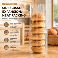 Sacs d'emballage en plastique BOPP transparents de qualité alimentaire avec soufflet latéral, anti-buée, scellés au centre, pour boulangerie, vente en gros
