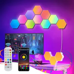 Lámparas Led hexagonales RGB, iluminación sensible Modular, magnética, bricolaje, decoración creativa, lámpara de pared, luz nocturna