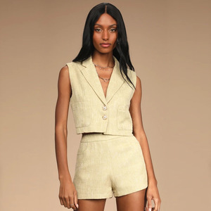 <span class=keywords><strong>Blazer</strong></span> a maniche in <span class=keywords><strong>Tweed</strong></span> frontale con bottone Casual da <span class=keywords><strong>donna</strong></span> con nuovo Design estivo personalizzato - Product Image 3