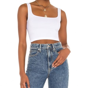 Wholesale High Quality OEM Custom Jersey Short Eco-Friendly Breathable Stretch Women Scoop Neck <b>Crop</b> Tank <b>Top</b> Mujer - Product Image 3