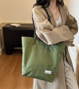 Simple and portable checkered <b>large</b> capacity double-sided multifunctional canvas single fashionable multi-purpose shopping <b>bag</b> - Product Image 6