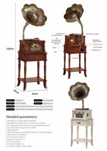 Meilleure vente de plateau tournant Antique en vinyle, lecteur de plateau tournant en bois, Gramophone avec corne en cuivre - Product Image 3