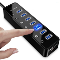 Fábrica em estoque de alta velocidade 7 portas usb 3.0 hub usb com led individual interruptor on/off