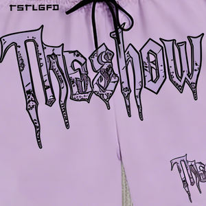 <span class=keywords><strong>Ensemble</strong></span> de shorts personnalisés OEM avec imprimé lettres gothiques pour hommes, style streetwear sombre, t-<span class=keywords><strong>shirt</strong></span> graphique oversize et <span class=keywords><strong>short</strong></span> <span class=keywords><strong>violet</strong></span>, <span class=keywords><strong>ensemble</strong></span> deux pièces - Product Image 4