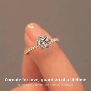 Bloom elegante argento placcato rosa Moissanite anello di diamanti in acciaio inox fede nuziale accessorio alla moda per il matrimonio - Product Image 2