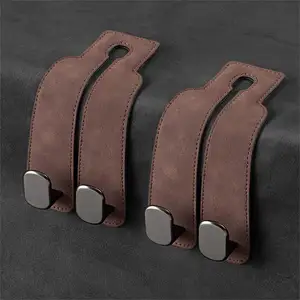 Metal and PU Leather Car Back Seat Headrest Hanger Hooks for Car Accessories and for Purse Groceries Bag Handbag Car Hook
