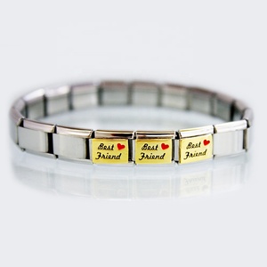 Bracelets à maillons modulaires en acier inoxydable, pour femmes et filles, 9mm, en or, avec cœur rouge, amour meilleur ami, breloque italienne, adapté aux grandes marques - Product Image 4