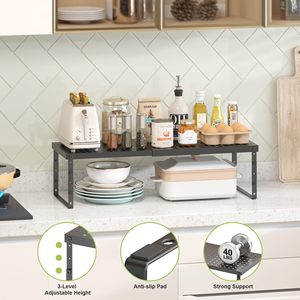 Organizzatore Espandibile <span class=keywords><strong>per</strong></span> Armadi con Altezza Regolabile, Scaffale Impilabile <span class=keywords><strong>per</strong></span> Piano di Lavoro della <span class=keywords><strong>Cucina</strong></span>, Ripiano Regolabile - Product Image 4