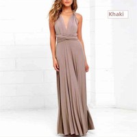 Robe longue d'été style européen-américain, coupe trapèze, en soie de lait respirante, multi-positions, dos nu croisé, sexy