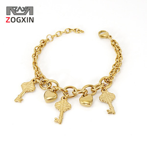 ZOGXIN Charm Bracelet Gold Chain Heart Key Pendant Women Fashion Jewelry Gift - Product Image 1