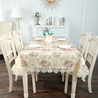 Nappe avec bordure en dentelle soluble dans l'eau et motif jacquard floral pour dîner de mariage et décoration de table d'hôtel, idéale pour la photographie