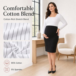 Abito <span class=keywords><strong>Premaman</strong></span> e Allattamento a Righe Taglie Forti, Manica Lunga, Scollo Quadrato, Patchwork, Vestito a Tubino per Allattamento - Product Image 1