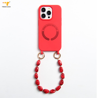 Femme Mignon Etui de Téléphone Avec Sangle Pierre Chaîne Cordon Poignet Aimant Dans Crossbody Chaîne de Téléphone 14 Pro Max Pour iPhone Porte-clés de Téléphone