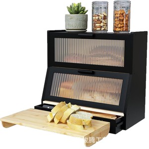 Boîte de rangement pour pain en bois à double couche avec porte en verre, organisateur de cuisine pour pain et gâteaux - Product Image 5