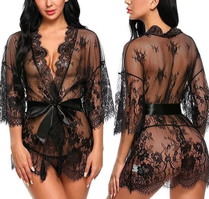 Nouveau Style Européen et Américain, Lingerie Sexy Femme, Tentalion Sexy, <span class=keywords><strong>Kimono</strong></span> Robe Babydoll en Dentelle, Chemise de Nuit en Maille - Product Image 3