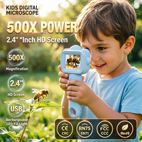 Children Electronic Microscope HD Color Display 8LED Adjustable Brightness One Key Photo Video USB Rechargeable Portable STEM