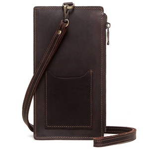 Boshiho - Nueva Bolsa de Hombro de Cuero Genuino para Hombre, Diseño Delgado y Largo, con Cierre de Cremallera, para Teléfono Celular, Tarjetas de Crédito - Product Image 1