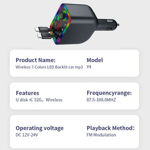 Adaptateur de voiture à charge rapide, émetteur <span class=keywords><strong>FM</strong></span>, chargeur de voiture rétractable, appel mains libres, récepteur audio, émetteur radio, lecteur MP3 - Product Image 3