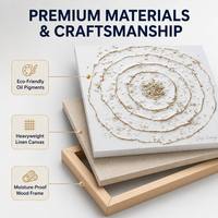 Arte Mural Moderno y Elegante, Pintura en Lienzo con Patrón Circular Abstracto Minimalista en Dorado y Blanco, Pintura al Óleo de Naturaleza Muerta Moderna