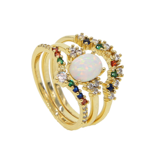 Set de 3 Anillos de Eternidad de Ópalo Ovalado con Circonitas Cúbicas 5A Arcoíris, Promoción al por Mayor - Product Image 4