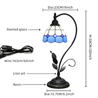   Lampe de table bleue de style méditerranéen, lampe en verre teinté, base en métal en forme de feuille, lampe de chevet vintage pour la lecture, lampe de bureau pour la maison et le bureau