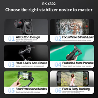 AOCHUAN Gimbal Stabilizer 3-sumbu, penstabil genggam 3-Axis untuk ponsel dengan lampu pengisi untuk pelacak wajah Android Tiktok Vlog Smart XE