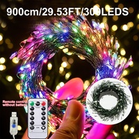 Lumières LED en forme de pétard, fil de cuivre, fil vert, télécommande, alimentation USB, décoration de Noël, éclairage festif de cour