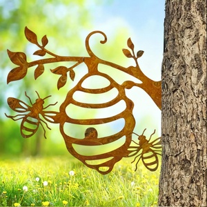 Ensemble d'ornements de jardin en métal, modernes, en acier inoxydable vieilli, pour décoration de jardin : Heron dansant, Sphère, Libellule, Grimpeur, Seve - Product Image 4