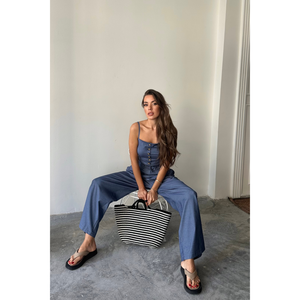 Ensemble 2 pièces d'été pour femme en indigo pour TENCEL : Crop Top & Pantalon HALVAR, Blouse sans bretelles & Short ample - Product Image 5