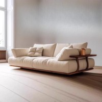Canapé flottant de luxe moderne avec base en bois massif et table d'appoint extensible, mobilier de salon Cloud