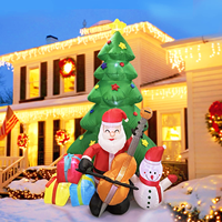 Décoration de Noël gonflable de 2,1 m avec Père Noël jouant de la guitare, arbre de Noël gonflable avec lumières LED pour fêtes de fin d'année, jardin et pelouse