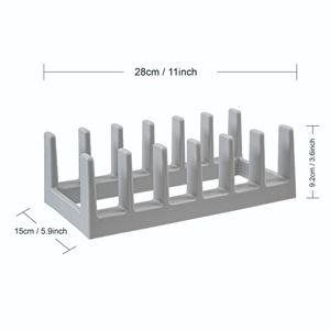 Dish Drainer Pot Lid Organizer Grey Plastic Stand For <b>Kitchen</b> Countertop <b>Storage</b> With Metal Lids Support - Product Image 5