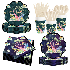Assiettes, gobelets et serviettes en papier jetables à thème animal dinosaure DAMAI avec un ensemble de vaisselle mignon pour les fournitures de fête - Product Image 2