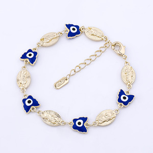 2022 Neuerscheinung Türkisches Blau Vergoldetes 14k 18k Böses-Auge Verstellbares Armband für Frauen Ojo Schmuck Öltropfen Kupfer Buntes Design - Product Image 4