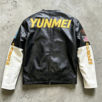 Vestes en cuir bomber personnalisées OEM Streetwear, style High Street, patchwork, broderie, cuir PU, veste de motard pour hommes