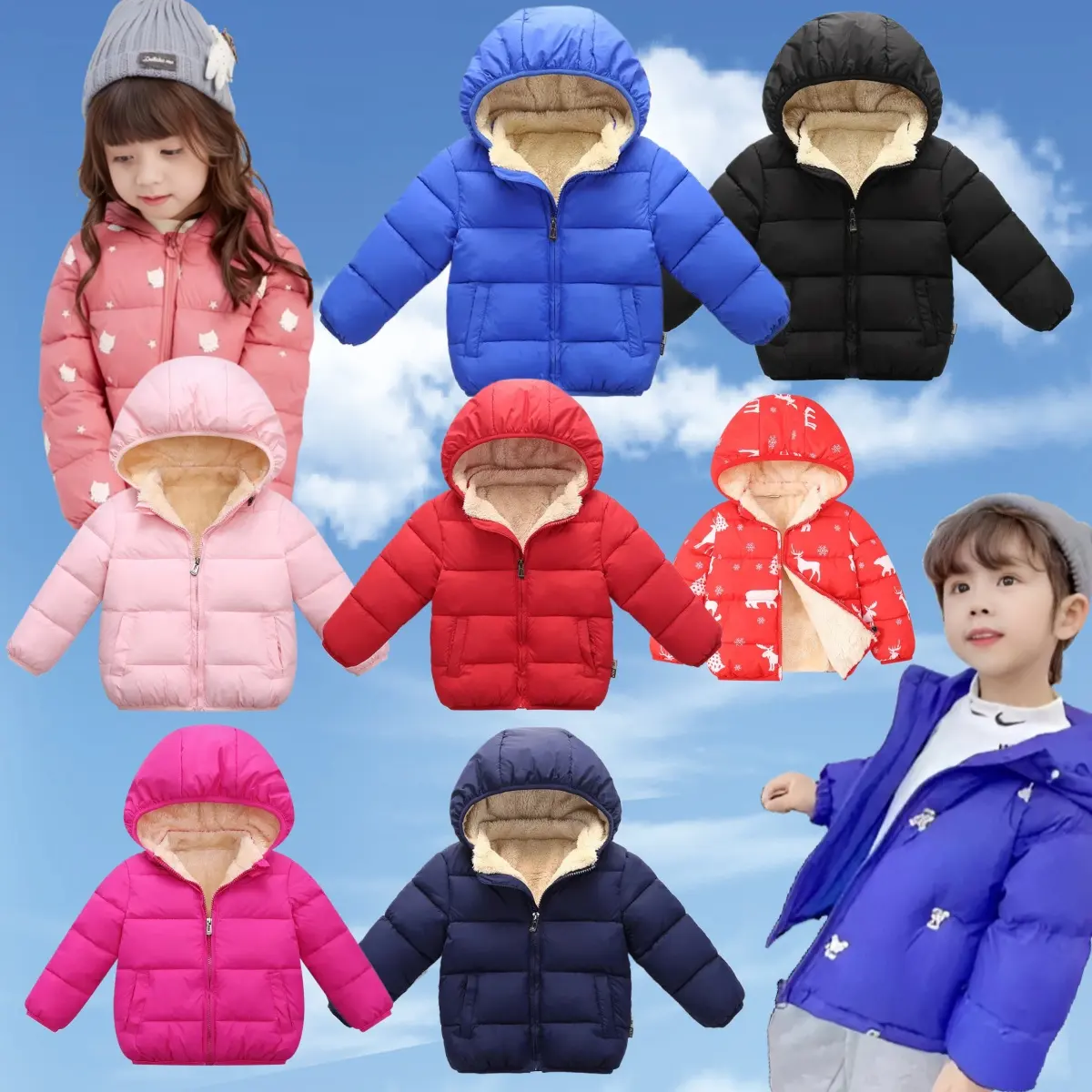이우 Yiyuan 의류 다운 패딩 모든 매치 재킷 아기 소녀 코트 아기 소녀를위한 양털 겨울 코트 겨울 착용